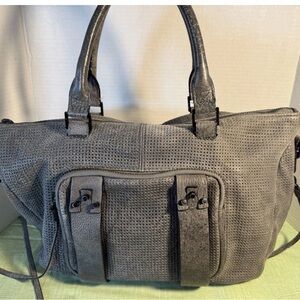 She + Lo all Leather Chic Gray Black Perforated Tote Bag